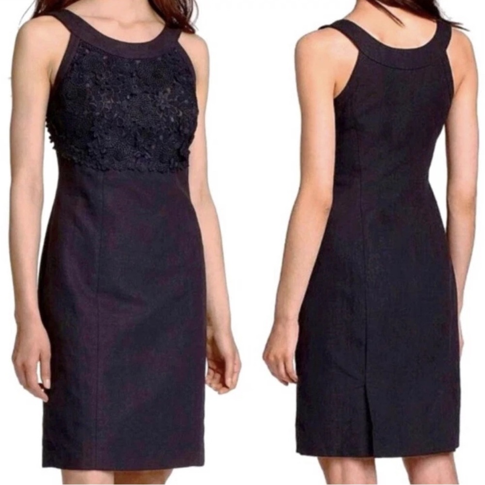 Anthropologie Embroidered/Applique Floral Black Sleeveless Dress -Size 4